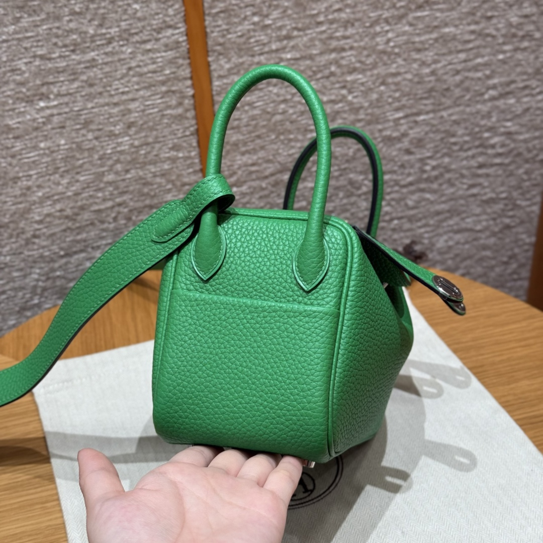 高仿Hermes*Lindy19系列H079086TC1K竹子綠牛皮銀扣純手工