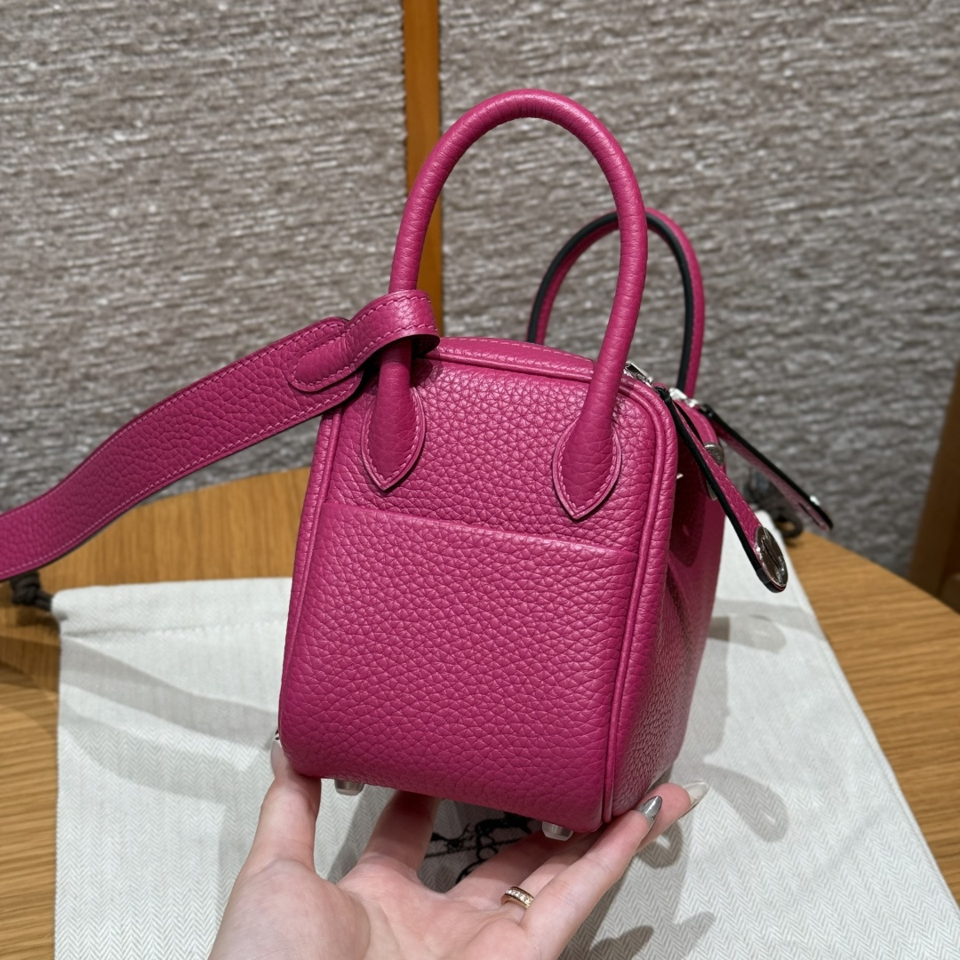 高仿Hermes*Lindy19系列H079086TCL3玫瑰紫牛皮銀扣純手工