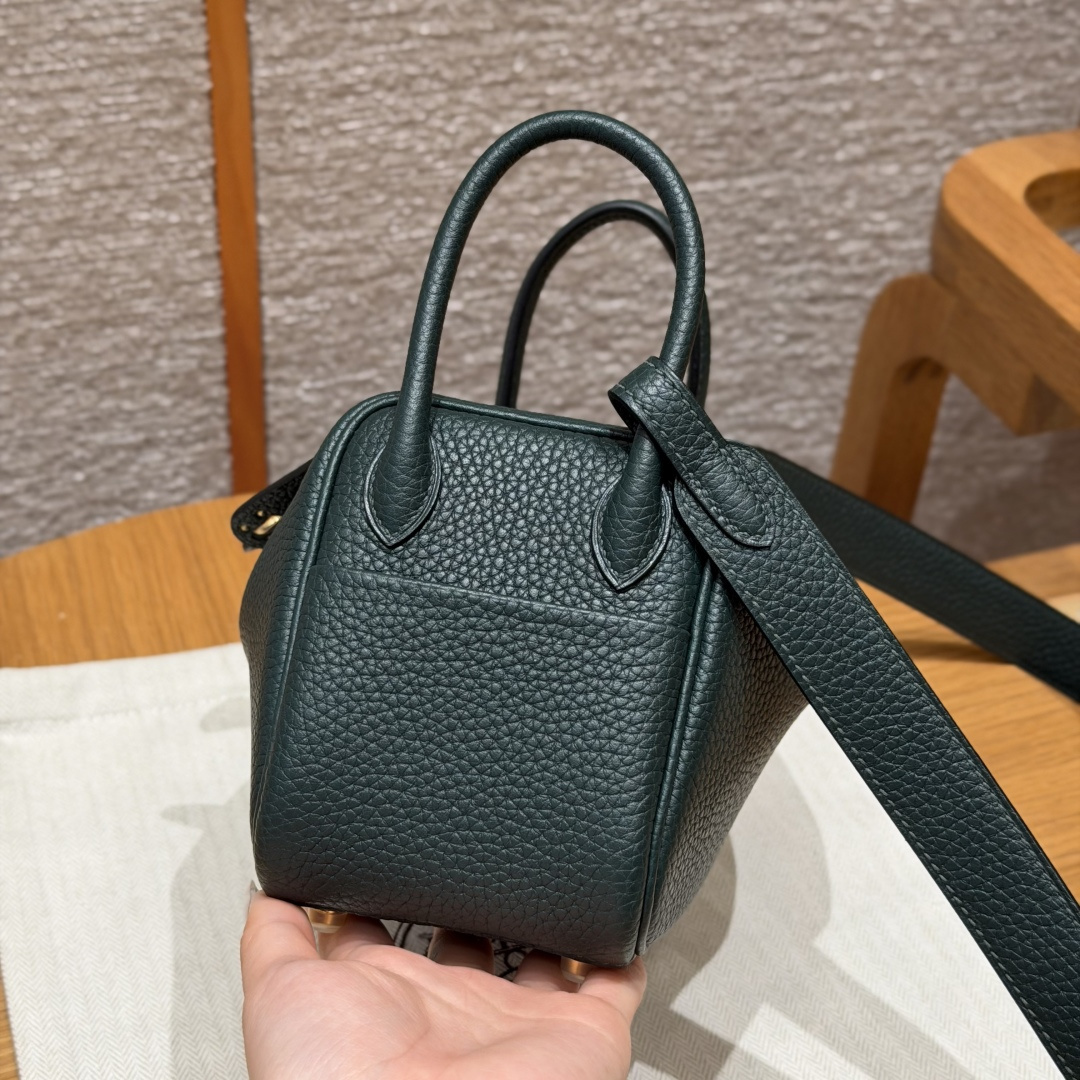 高仿Hermes*Lindy19系列H079086TC67深綠色牛皮金扣純手工