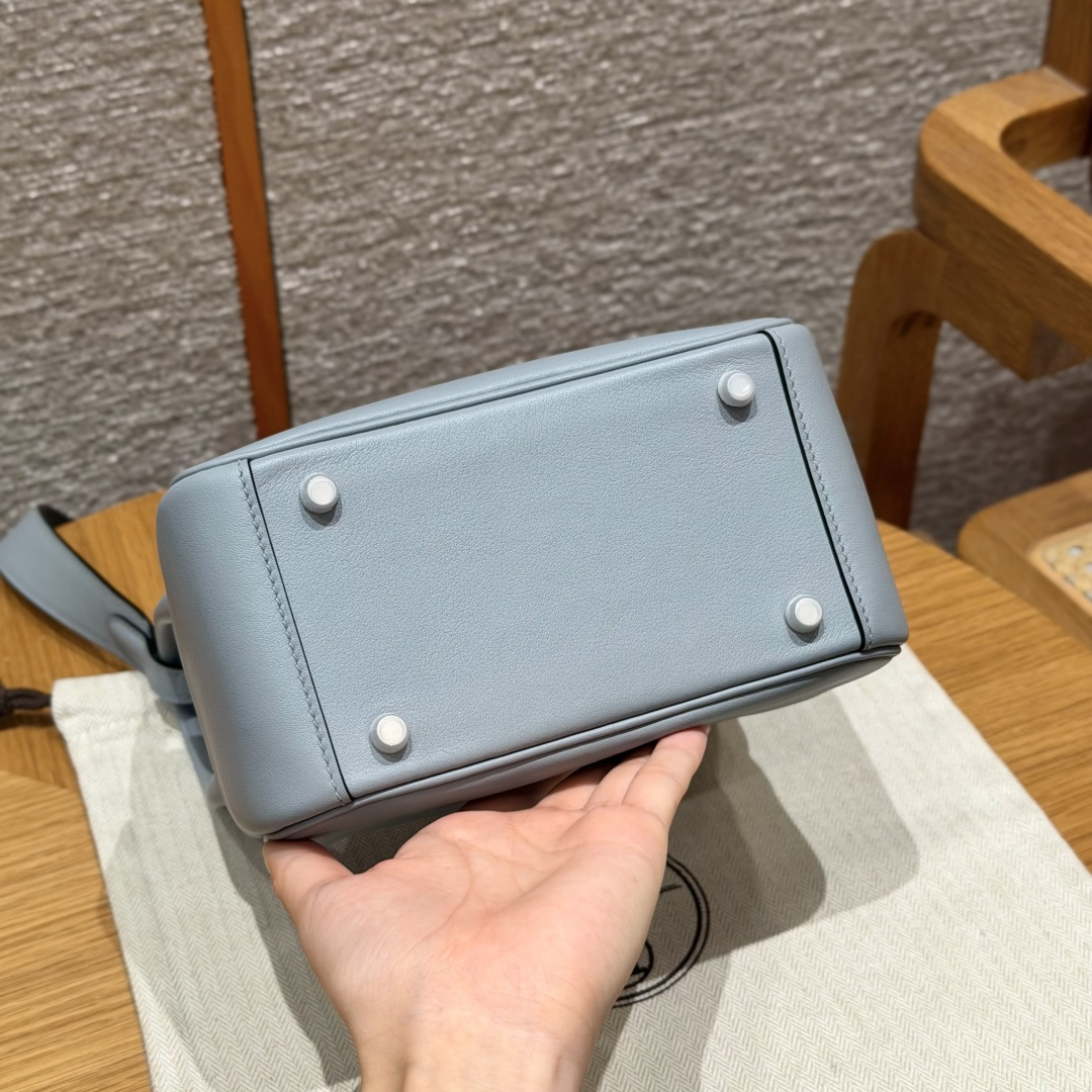 高仿Hermes*Lindy19系列H079086SWP0木偶灰牛皮銀扣純手工