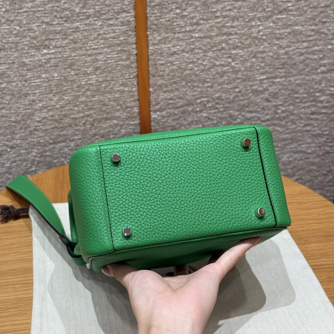 高仿Hermes*Lindy19系列H079086TC1K竹子綠牛皮銀扣純手工