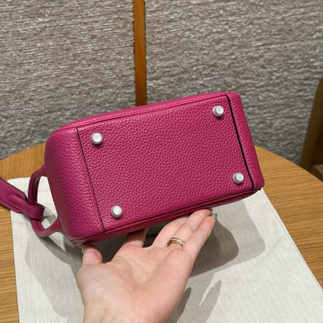 高仿Hermes*Lindy19系列H079086TCL3玫瑰紫牛皮銀扣純手工