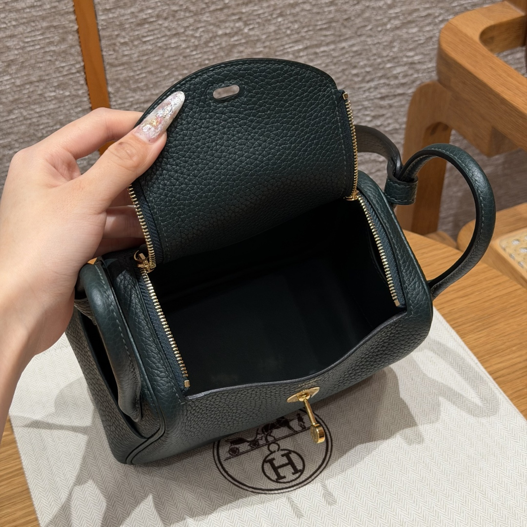 高仿Hermes*Lindy19系列H079086TC67深綠色牛皮金扣純手工