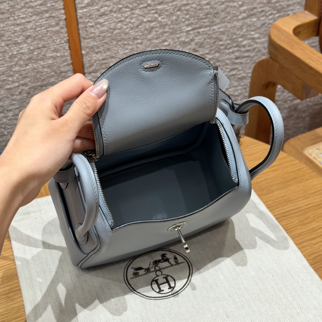 高仿Hermes*Lindy19系列H079086SWP0木偶灰牛皮銀扣純手工