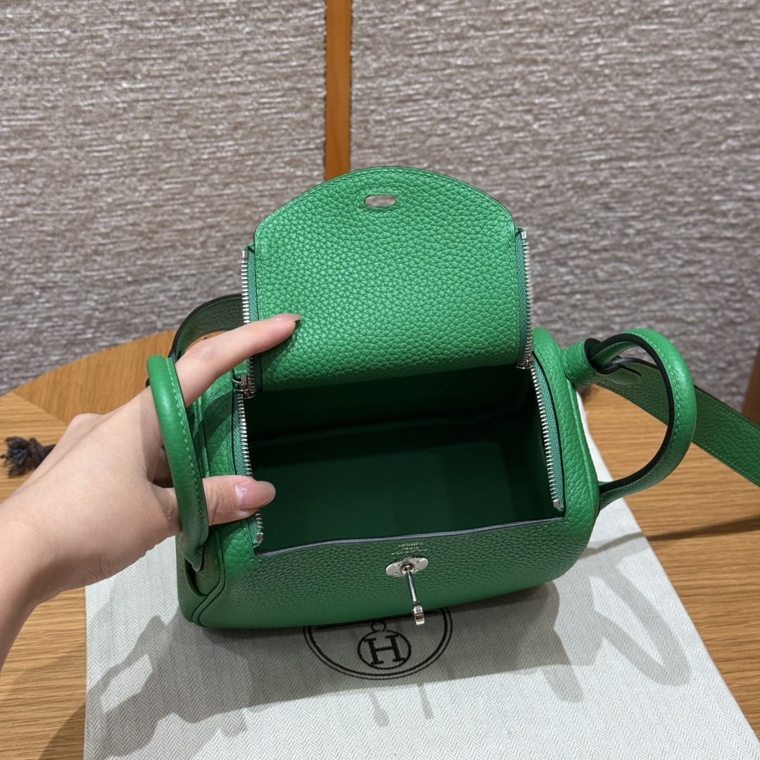 高仿Hermes*Lindy19系列H079086TC1K竹子綠牛皮銀扣純手工