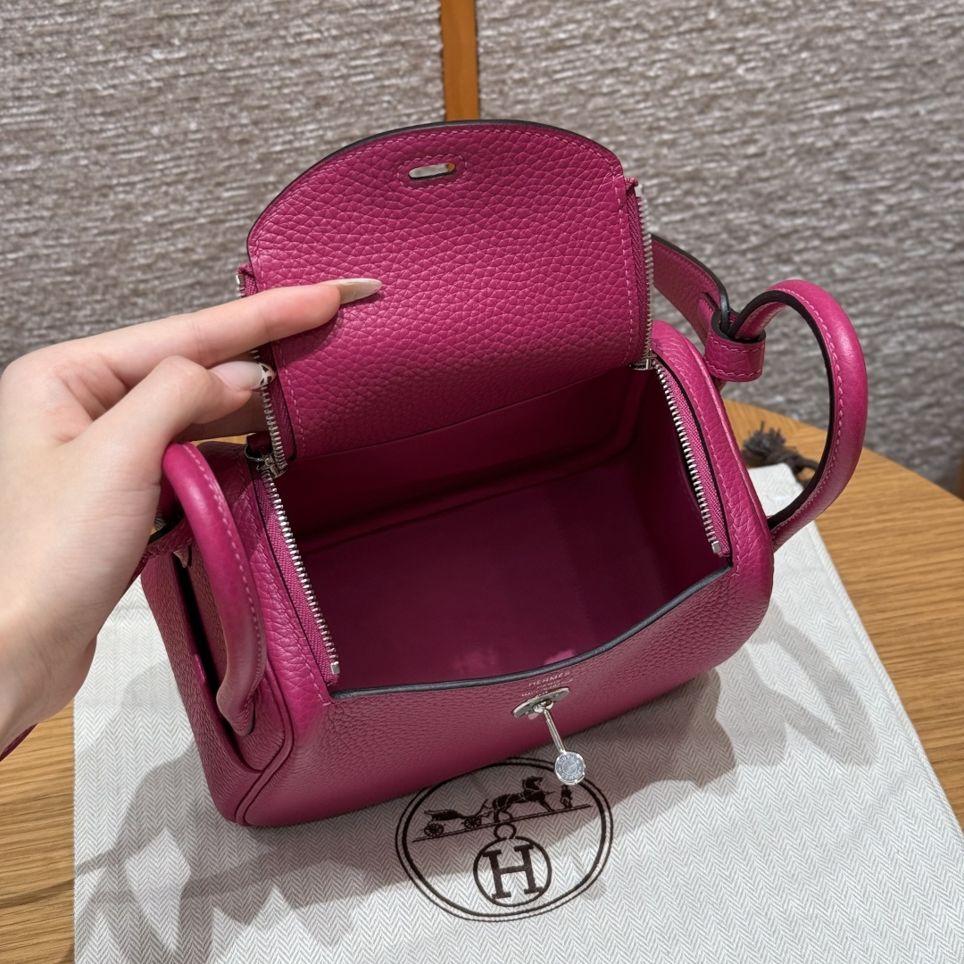 高仿Hermes*Lindy19系列H079086TCL3玫瑰紫牛皮銀扣純手工