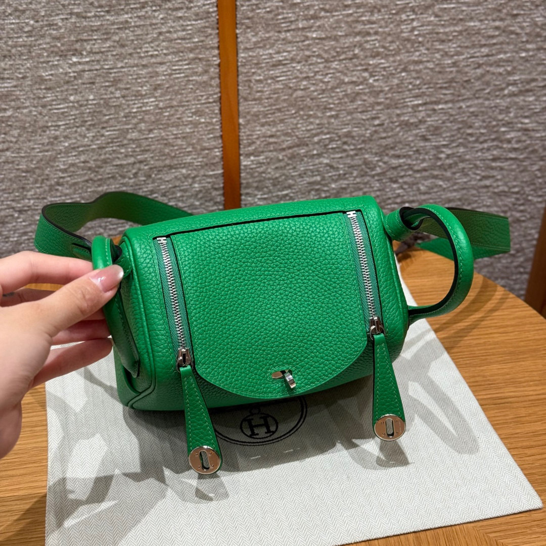高仿Hermes*Lindy19系列H079086TC1K竹子綠牛皮銀扣純手工