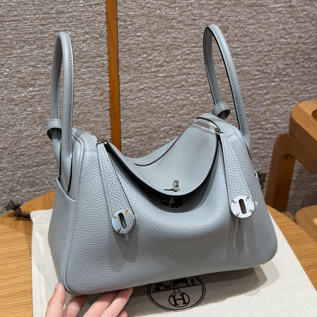 高仿Hermes*Lindy26系列H073428TCP0木偶灰牛皮銀扣純手工