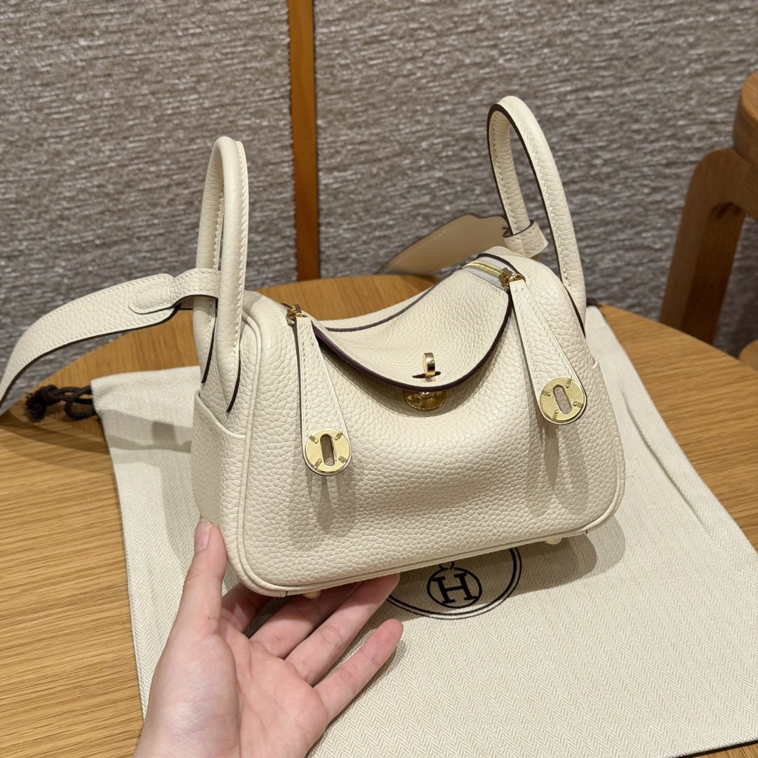 高仿Hermes*Lindy19系列H079086TCI2奶油白牛皮金扣純手工