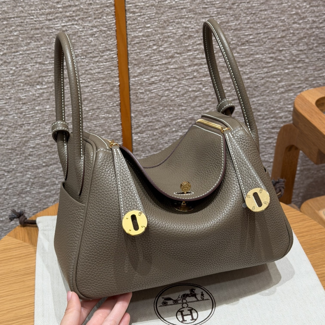 高仿Hermes*Lindy26系列H073428TC18大象灰牛皮金扣純手工