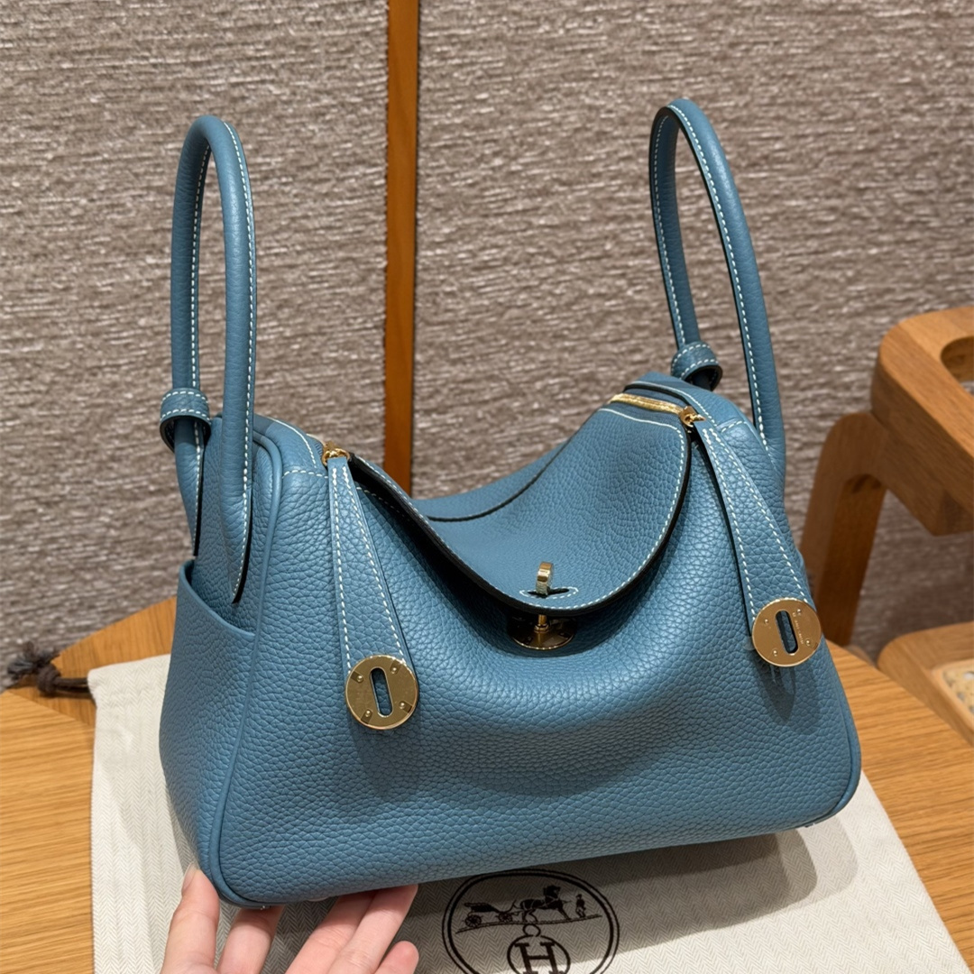 高仿Hermes*Lindy26系列H073428TC75牛仔藍牛皮金扣純手工