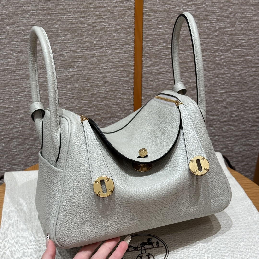 高仿Hermes*Lindy26系列H073428TC8U冰川藍牛皮金扣純手工