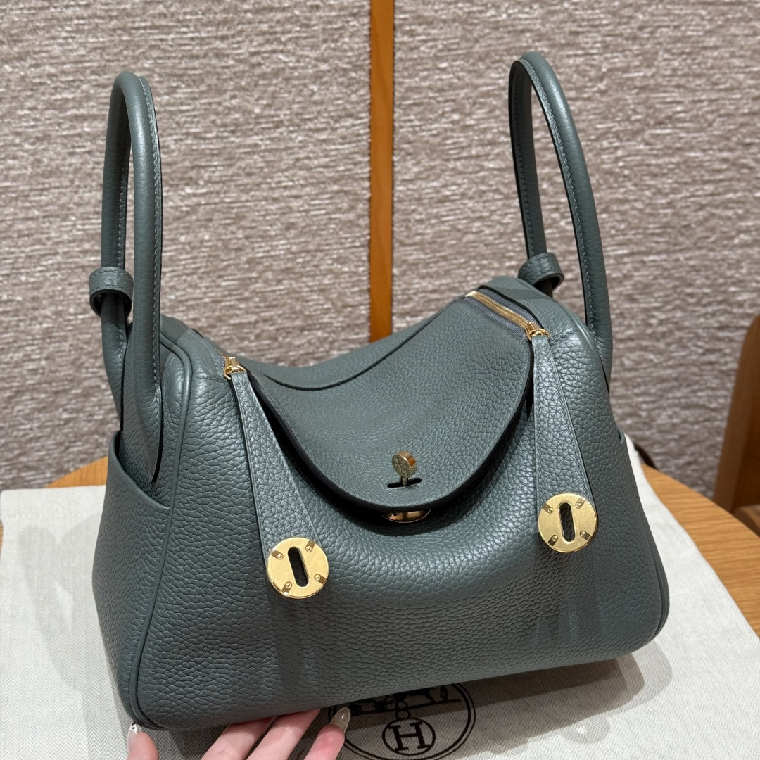 高仿Hermes*Lindy26系列H073428TC63杏仁綠牛皮金扣純手工