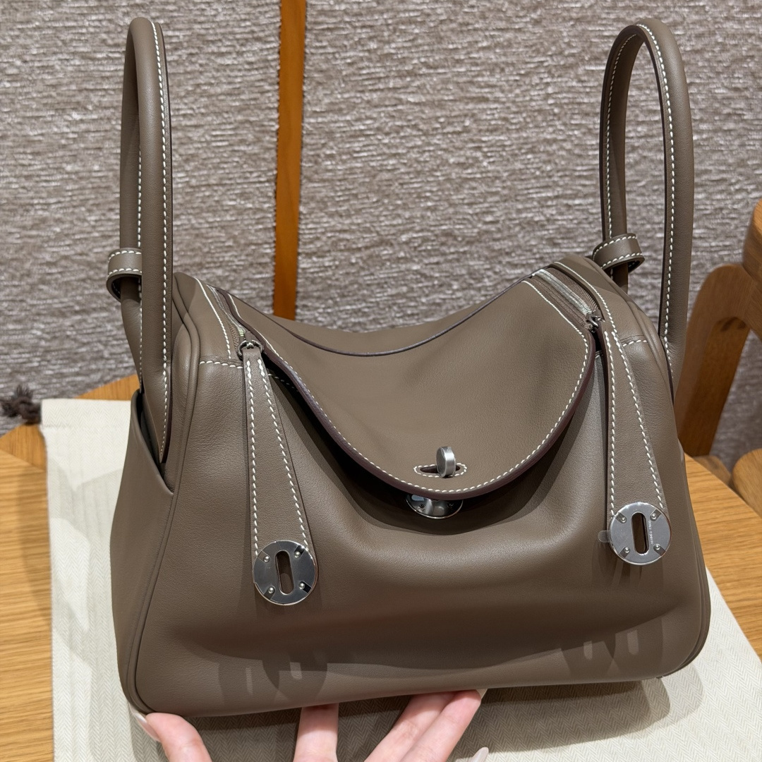 高仿Hermes*Lindy26系列H073428SW18大象灰牛皮銀扣純手工