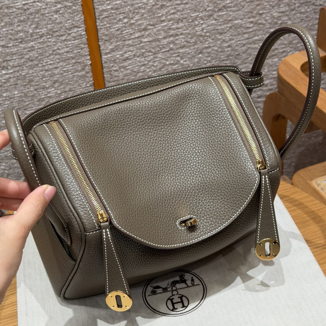 高仿Hermes*Lindy26系列H073428TC18大象灰牛皮金扣純手工