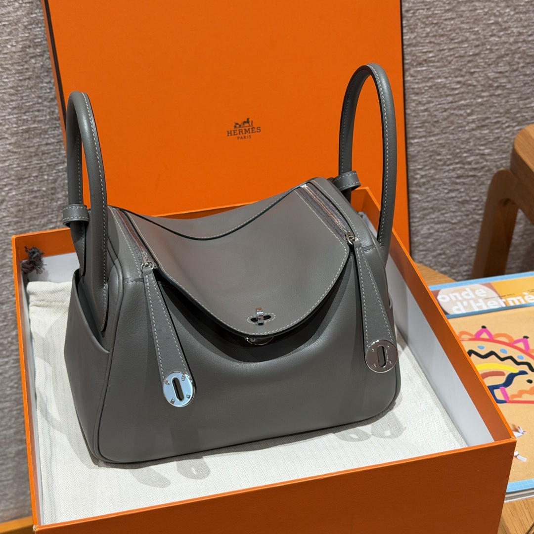 高仿Hermes*Lindy26系列H073428SW8F錫器灰牛皮銀扣純手工