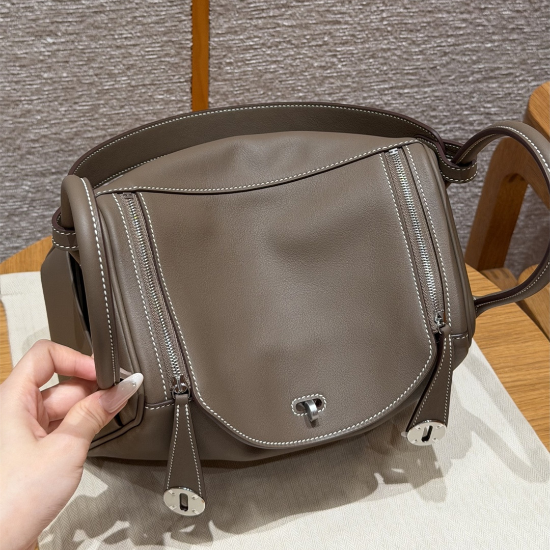 高仿Hermes*Lindy26系列H073428SW18大象灰牛皮銀扣純手工