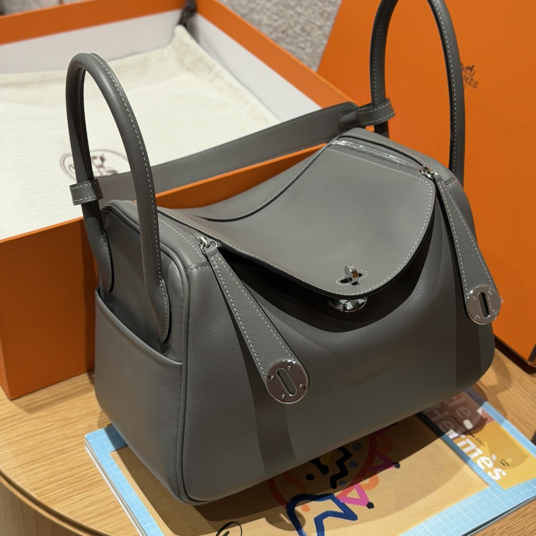 高仿Hermes*Lindy26系列H073428SW8F錫器灰牛皮銀扣純手工
