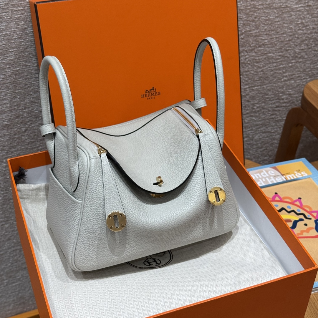 高仿Hermes*Lindy26系列H073428TC8U冰川藍牛皮金扣純手工