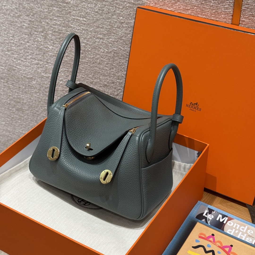 高仿Hermes*Lindy26系列H073428TC63杏仁綠牛皮金扣純手工