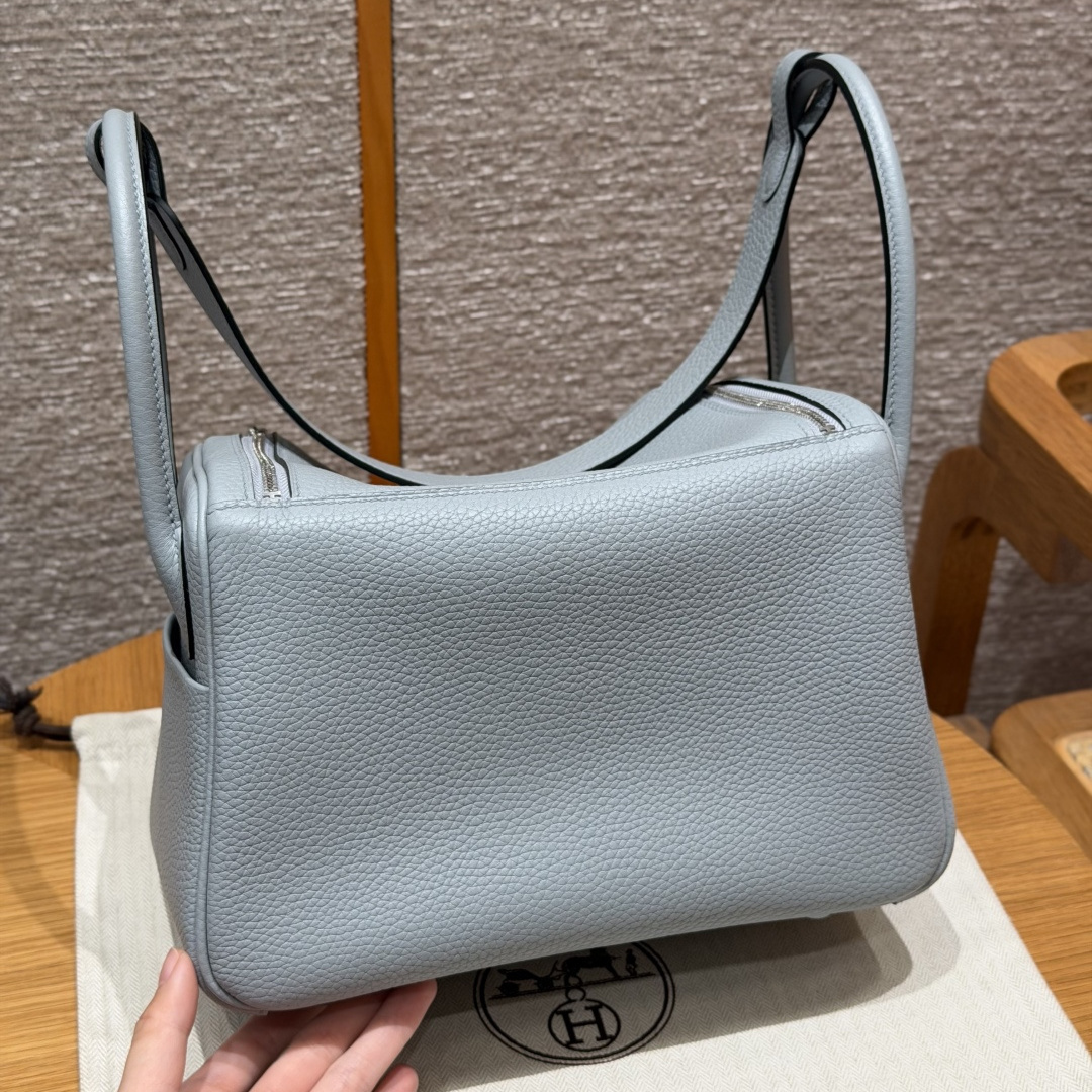高仿Hermes*Lindy26系列H073428TCP0木偶灰牛皮銀扣純手工