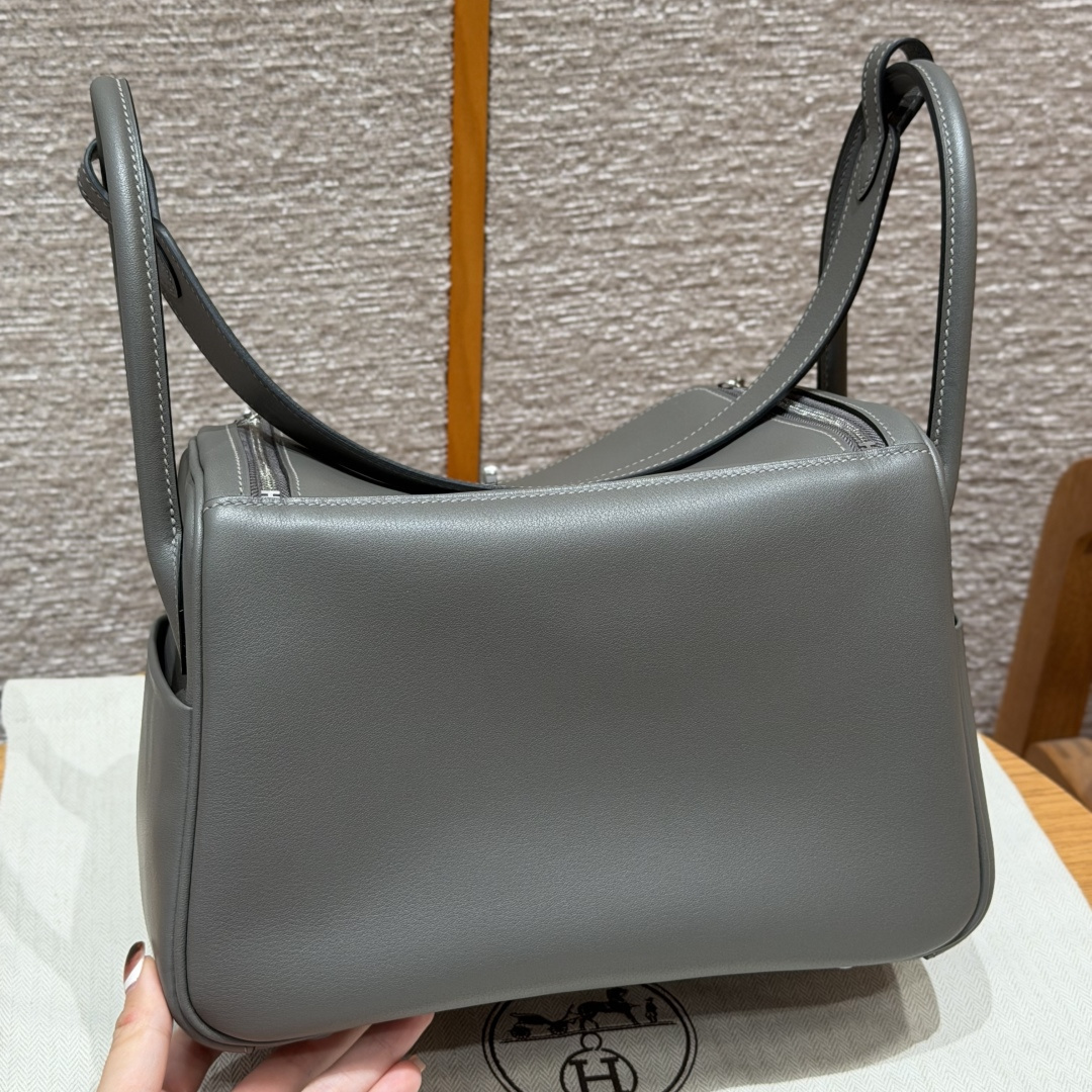 高仿Hermes*Lindy26系列H073428SW8F錫器灰牛皮銀扣純手工