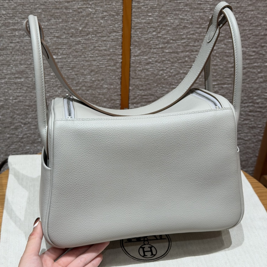 高仿Hermes*Lindy26系列H073428EV80珍珠灰牛皮銀扣純手工