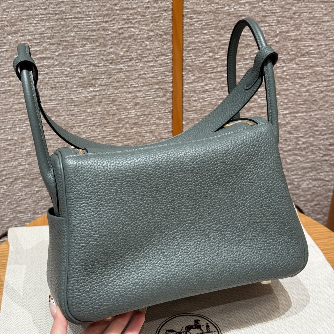 高仿Hermes*Lindy26系列H073428TC63杏仁綠牛皮金扣純手工