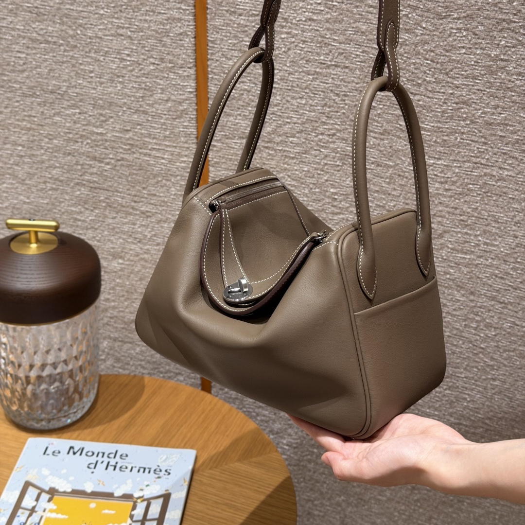 高仿Hermes*Lindy26系列H073428SW18大象灰牛皮銀扣純手工