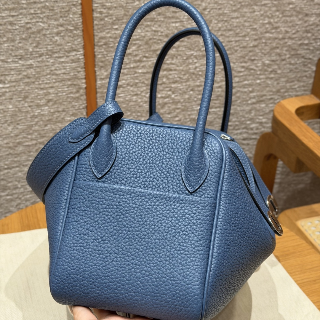 高仿Hermes*Lindy26系列H073428TCR2瑪瑙藍牛皮銀扣純手工