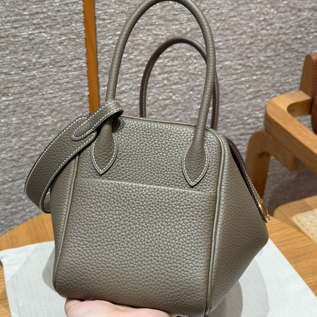 高仿Hermes*Lindy26系列H073428TC18大象灰牛皮金扣純手工