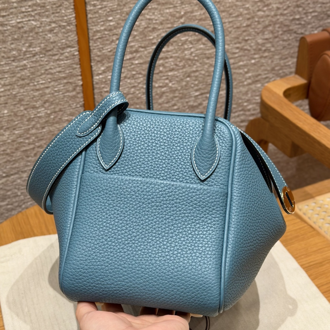 高仿Hermes*Lindy26系列H073428TC75牛仔藍牛皮金扣純手工