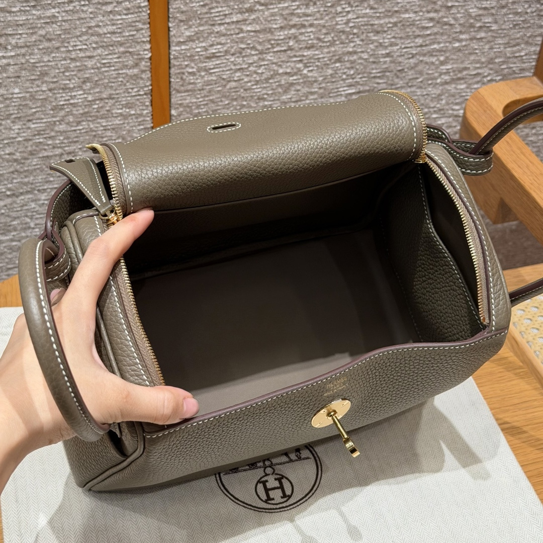 高仿Hermes*Lindy26系列H073428TC18大象灰牛皮金扣純手工