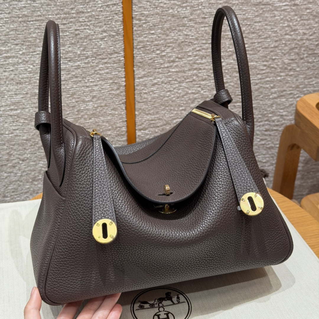 高仿Hermes*Lindy30系列H073426TC47巧克力色牛皮金扣純手工