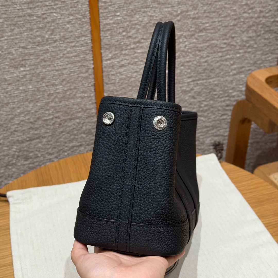 高仿Hermes*Garden Party23系列H08642289黑色牛皮銀扣純手工