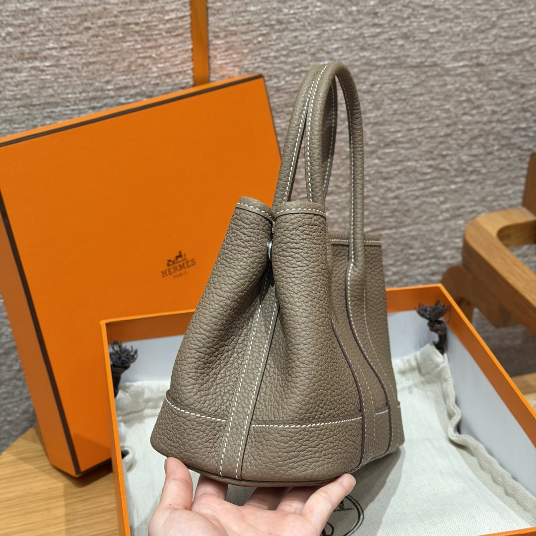 高仿Hermes*Garden Party23系列H08642218大象灰牛皮銀扣純手工