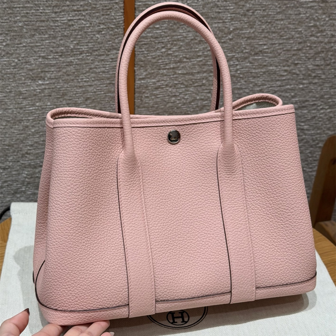 高仿Hermes*Garden Party30系列H0515683Q櫻花粉牛皮銀扣純手工