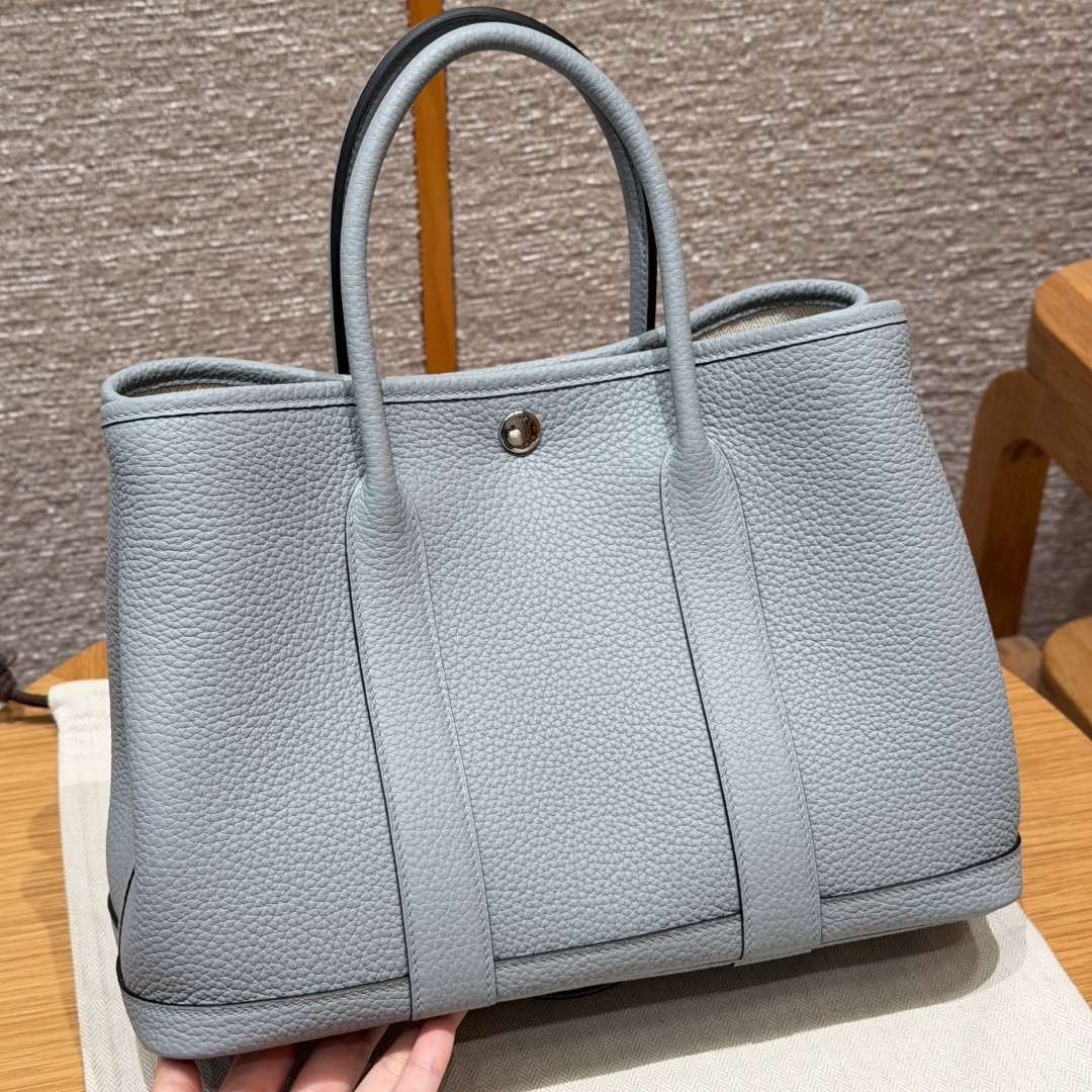 高仿Hermes*Garden Party30系列H051568P0木偶灰牛皮銀扣純手工
