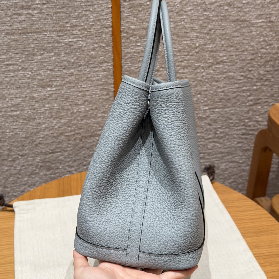 高仿Hermes*Garden Party30系列H051568P0木偶灰牛皮銀扣純手工