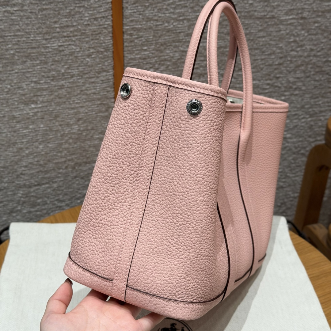 高仿Hermes*Garden Party30系列H0515683Q櫻花粉牛皮銀扣純手工