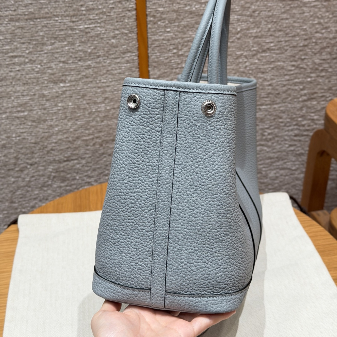 高仿Hermes*Garden Party30系列H051568P0木偶灰牛皮銀扣純手工
