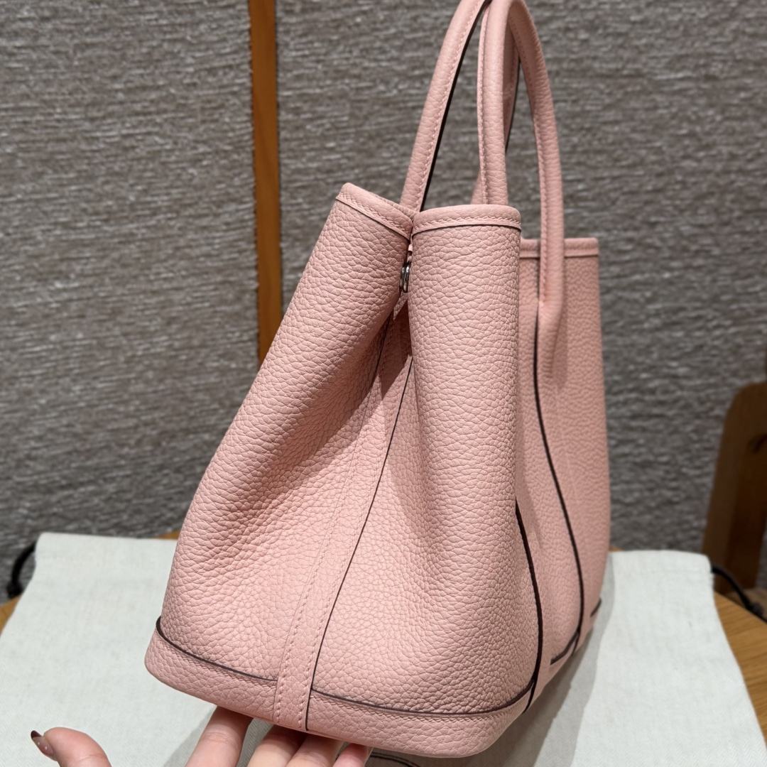 高仿Hermes*Garden Party30系列H0515683Q櫻花粉牛皮銀扣純手工