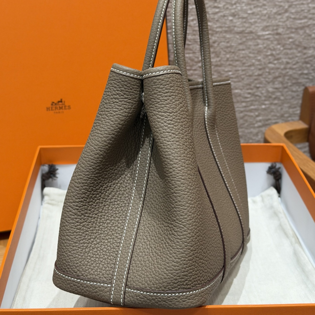 高仿Hermes*Garden Party30系列H05156818大象灰牛皮銀扣純手工