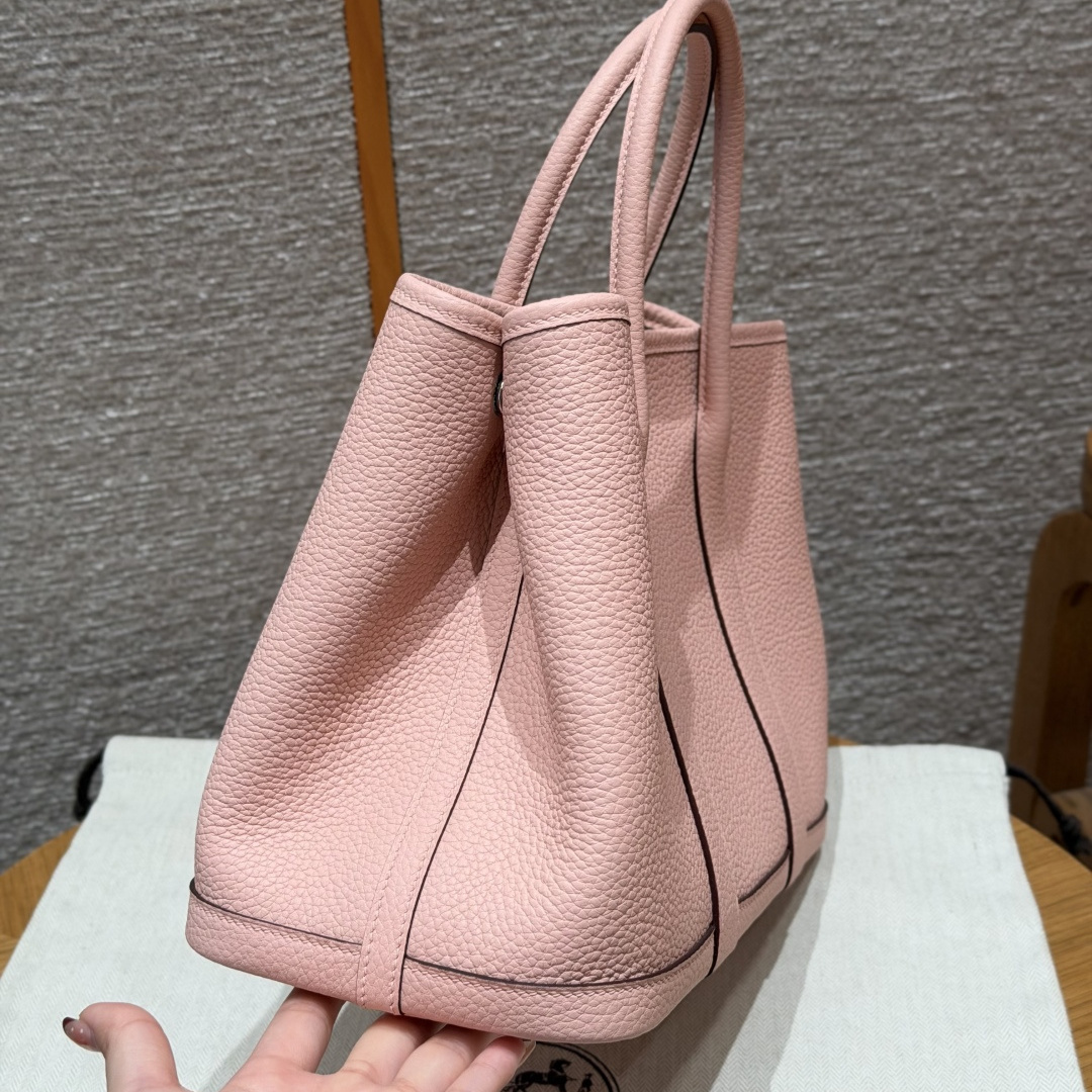 高仿Hermes*Garden Party30系列H0515683Q櫻花粉牛皮銀扣純手工