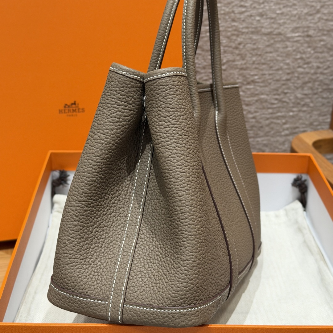 高仿Hermes*Garden Party30系列H05156818大象灰牛皮銀扣純手工