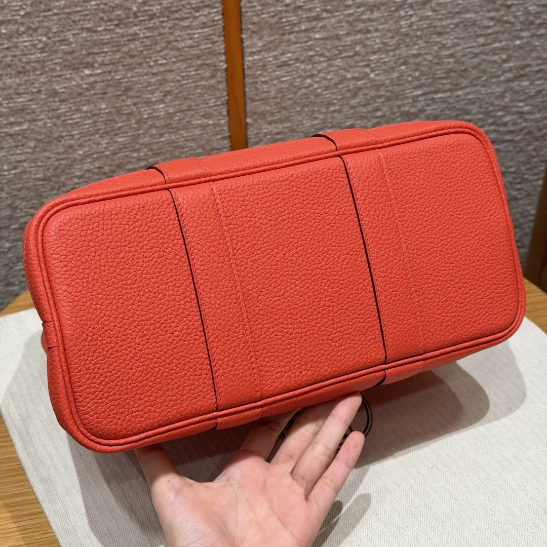 高仿Hermes*Garden Party30系列H0515682R苟藥紅牛皮銀扣純手工