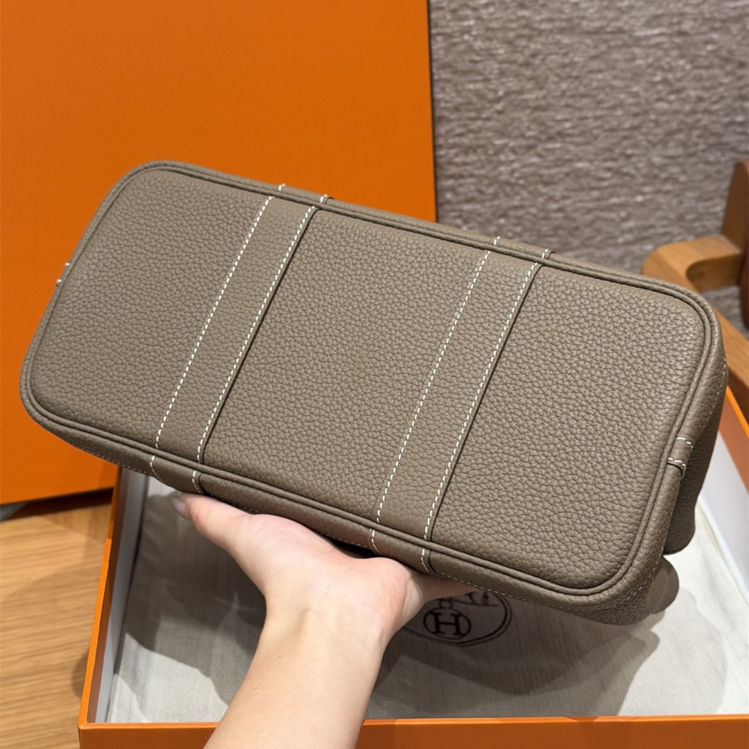 高仿Hermes*Garden Party30系列H05156818大象灰牛皮銀扣純手工