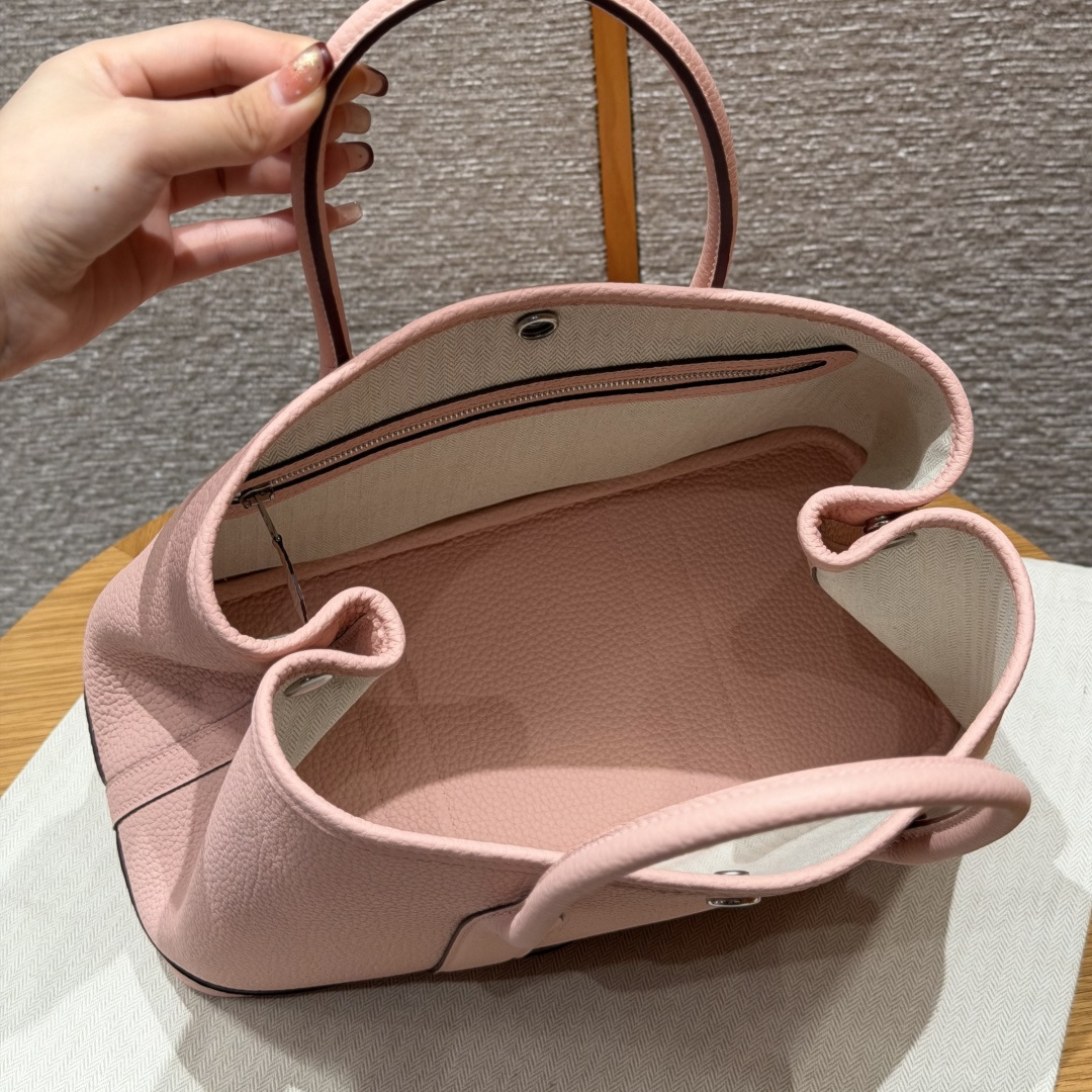 高仿Hermes*Garden Party30系列H0515683Q櫻花粉牛皮銀扣純手工