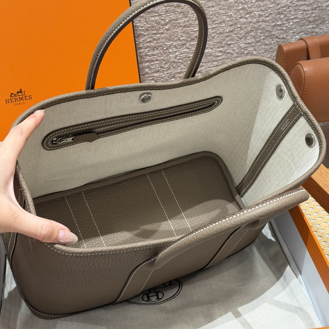 高仿Hermes*Garden Party30系列H05156818大象灰牛皮銀扣純手工