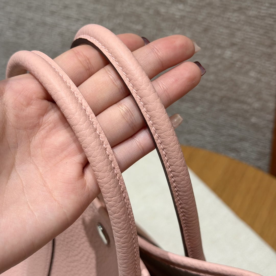 高仿Hermes*Garden Party30系列H0515683Q櫻花粉牛皮銀扣純手工